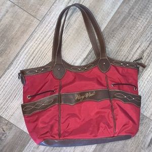 Way West Western Red w/ brown accents travel tote